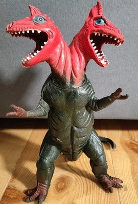 Two-Headed Dragon Rubber Figure Vintage Red & Green Monster 1980  