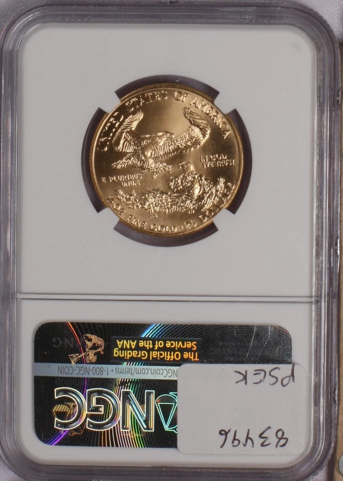 1986 Gold Eagle 1/2 oz. $25 NGC MS69. First year Gem. - Image 2 of 2