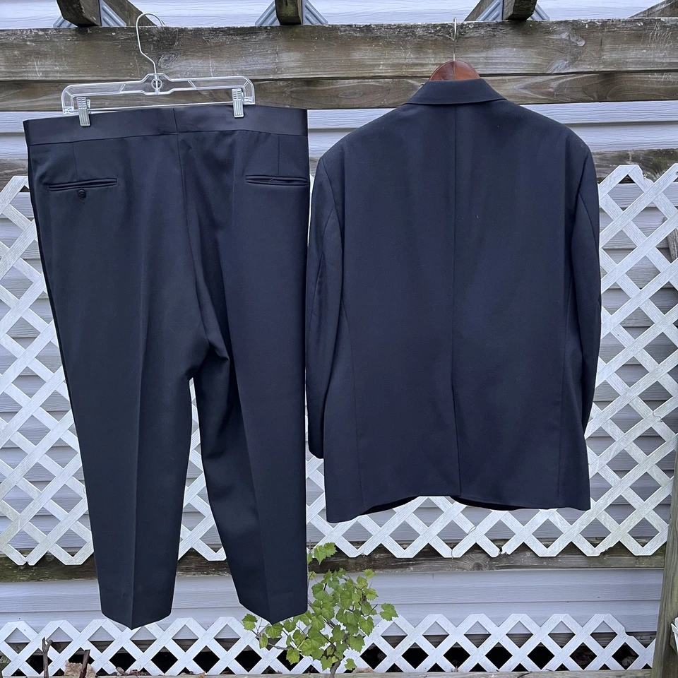 Vintage 70s 80s After Six Tuxedo Mens Black Wool 2 Piece Suit Jacket Pants USA - Image 2 of 4