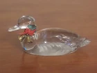 FENTON Clear MALLARD Swimming DUCK w Ribbon BELLS Art Glass FIGURINE Paperweight