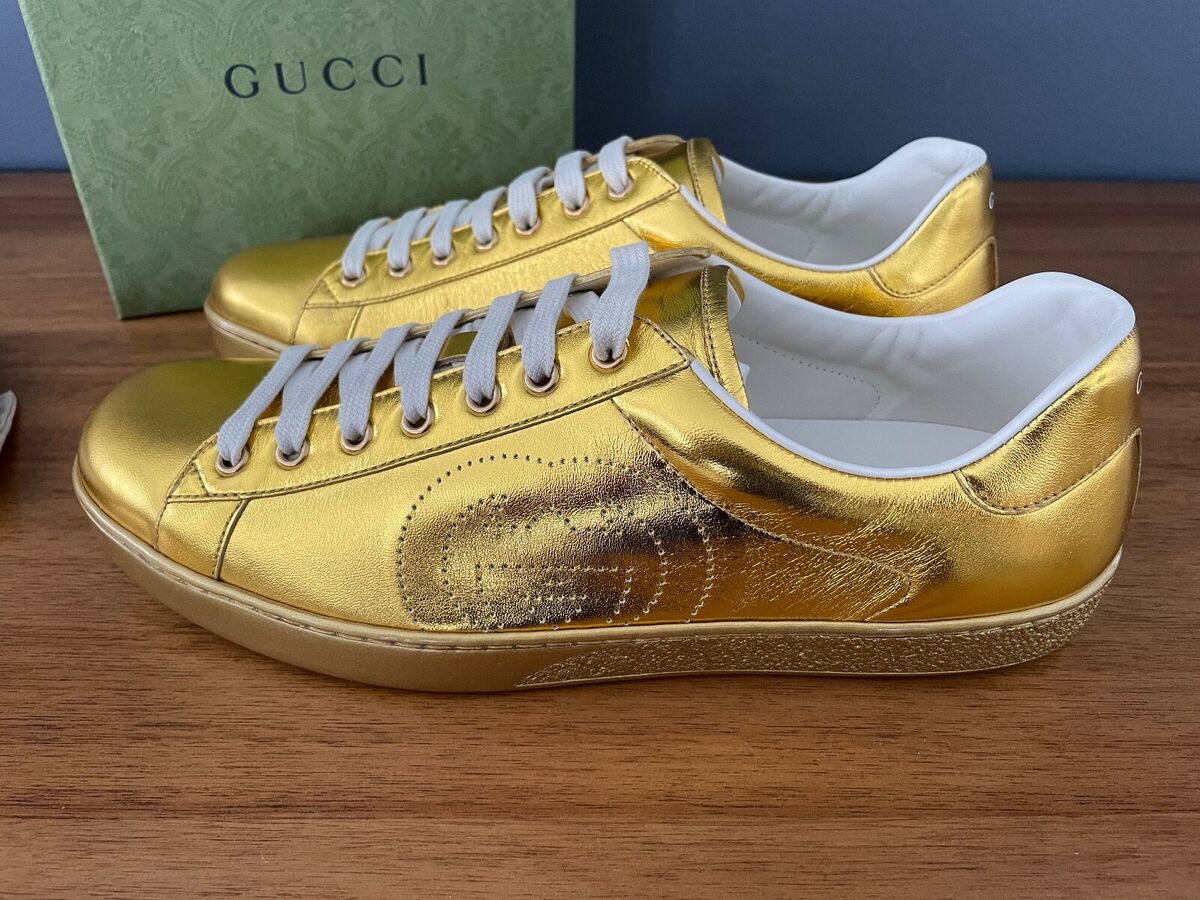 Gucci Women's 661035 ACE Metallic Gold Leather Sneakers Size Gucci Women's 661035 ACE Metallic Gold Leather Sneakers Size