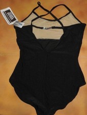 NWT Black Camisole Leotard Empire Line Rhinestone Back Detail Extra Large Adult