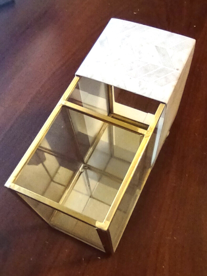Copper Glass Rectangle Pen Pencil Cup Holder for Office/Home Desk / 2 Sections.