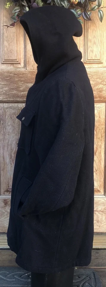 复古羊毛大衣男式 40 Us M 格子衬里 60 年代 70 年代拉链帽罕见 — 第 3/4 张图片