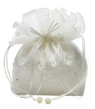 HBH Brautmoden Brauthandtasche aus Satin mit Perlen bestickt,Farbe: Ivory, Weiss