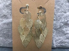 2” Gold-tone Earring Set Clip-On Non-Pierced Boho Retro Dangle Colorful New 7074