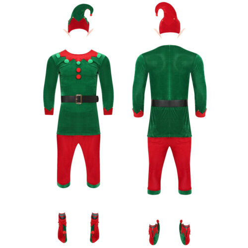 Herren Elf Kostüm Männer Weihnachten Herr Claus Outfits Thema 7Pcs Ball Gürtel - Bild 4 von 24