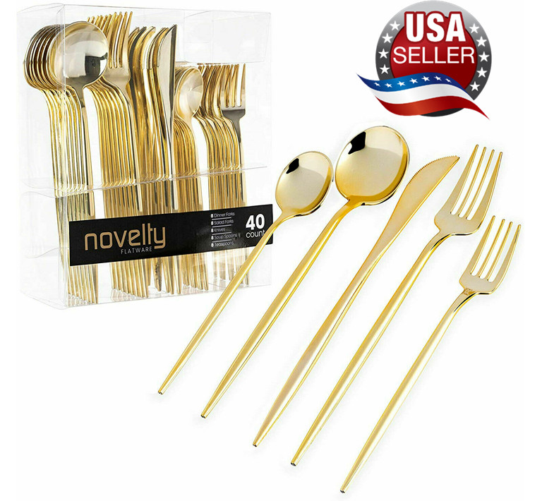 Novelty Flatware Disposable Plastic Cutlery Gold Combo Set D