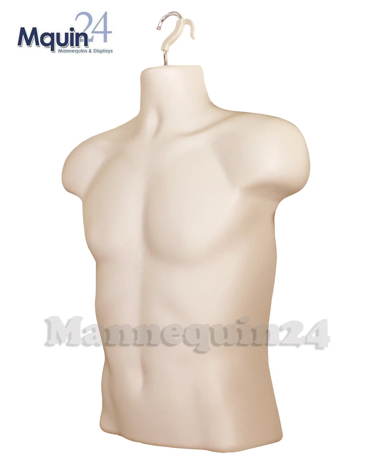 5 Pack Flesh Mannequin Male Torso Dress Forms + 5 Table Top Stands + 5 Hangers - Image 4 of 4