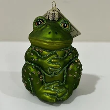 Merck Family's Old World Christmas Sitting Frog Glass Ornament Vintage 2005 Tag
