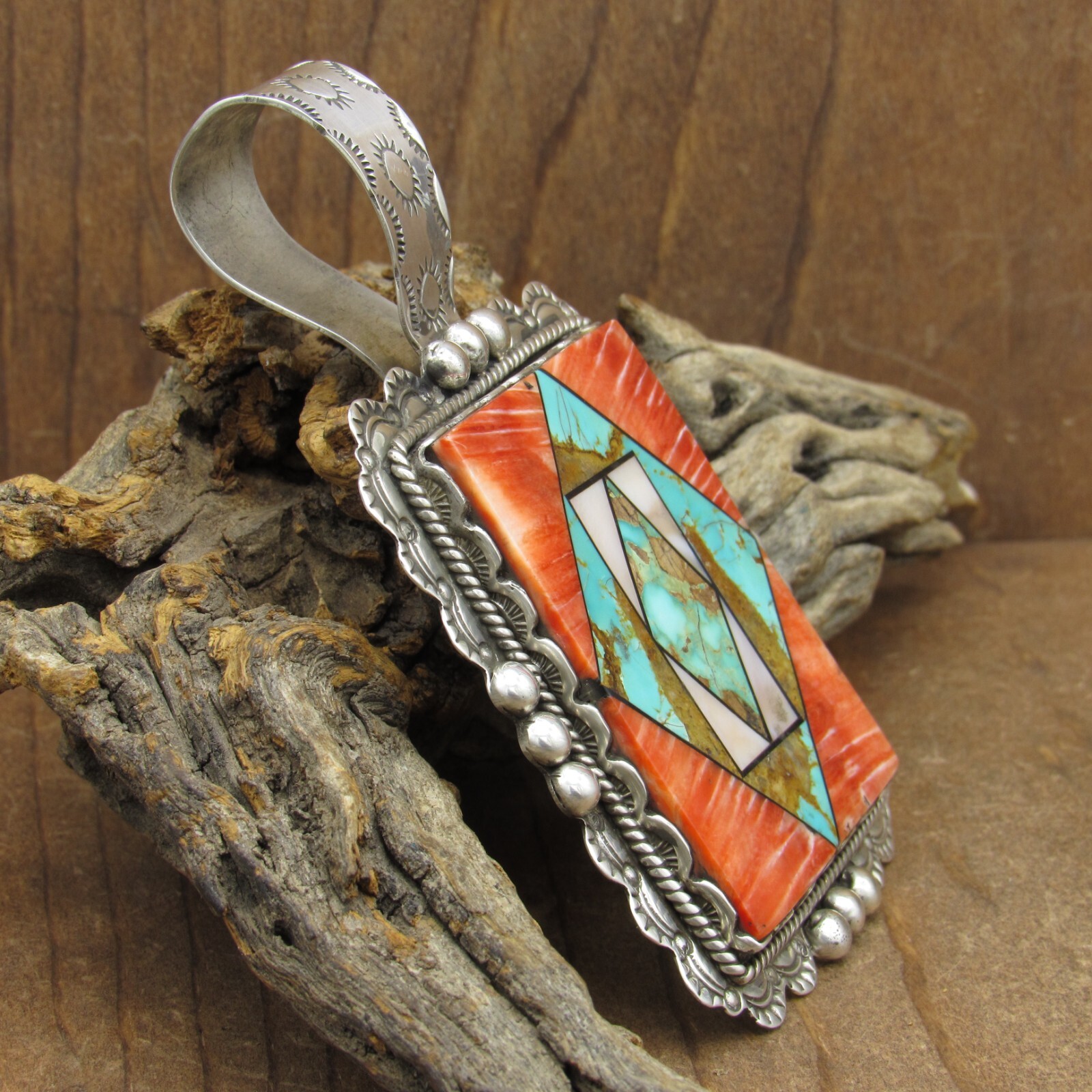 Extra Large Vintage Rectangle Multi-Stone Inlay P… - image 3