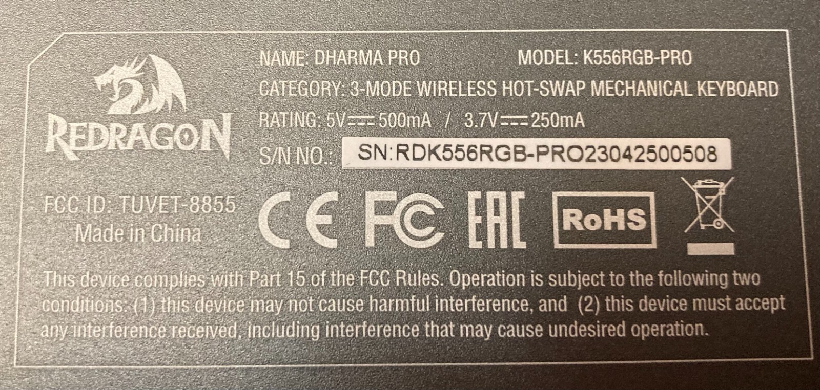 Redragon Dharma K556 PRO Mechanical Upgraded Wireless RGB Gaming