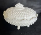 VINTAGE ORIGINAL FENTON MILK GLASS FOOTED HOBNAIL CANDY DISH WITH LID EXQUISITE