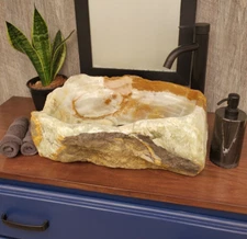 Green Onyx Bathroom Vessel Sink, Stone Hand Basin, Luxury Above Counter Sinks