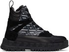 100% AUTHENTIC NEW MEN VERSACE GREGA PRINT MIX BLACK LEATHER BOOTS EU 45/ US 12 — photo 1
