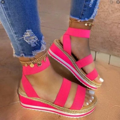 Sandalias De Tacón Alto Para Mujer Zapatos De Plataforma De Cuero Moda De  Verano | eBay