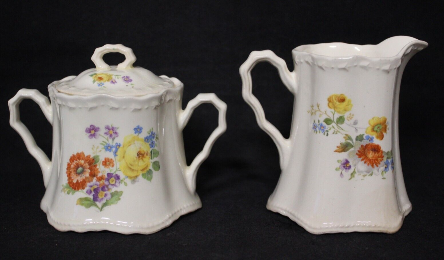 Crooksville China Co. Cream Floral Creamer & Sugar Bowl 1041 eBay
