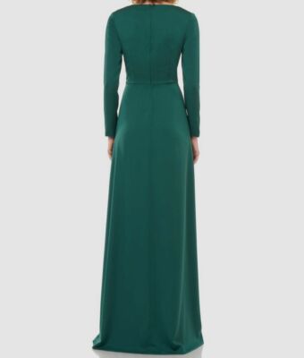$298 Kay Unger Women's Green Ruched Long Sleeve V-Neck Column Gown Dress  Size 6 | eBay