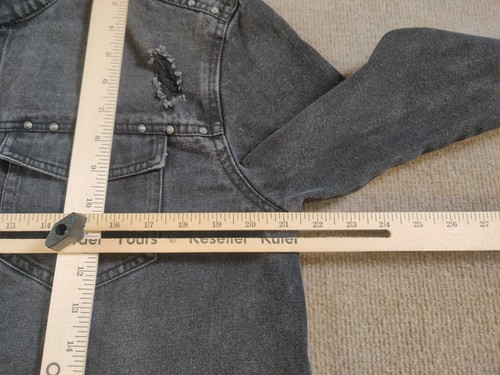 Crave Fame Almost Famous Denim Jean Jacket L Black Studs Distressed Grunge Skate - Picture 3 of 12