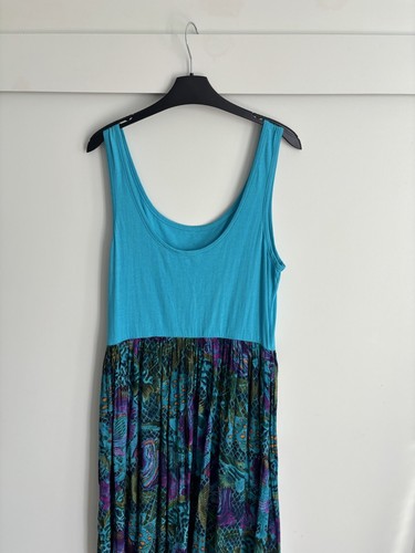 PHOOL Vintage Indio Vestido de Algodón Talla 12 Grande Azul Tiras Estampado Pez Tinte de Corbata - Imagen 8 de 14