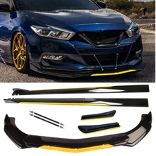 For Nissan Maxima Front Bumper Lip 86" Side Skirt Rear Bumper Lip Black Yellow