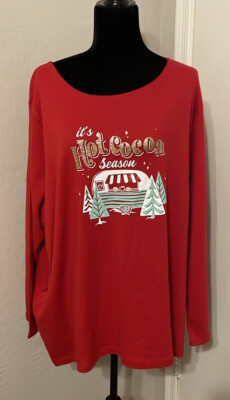 It s Hot Cocoa Season Long Sleeve Tshirt 29  P2P 30  Length Ladies 3X Orig $30