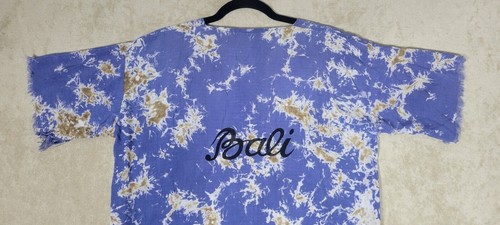 Bayu Bali Raw Hem Womens Multicolor Pattern T Shirt Blue Yellow Dragon Size XL - Picture 11 of 13