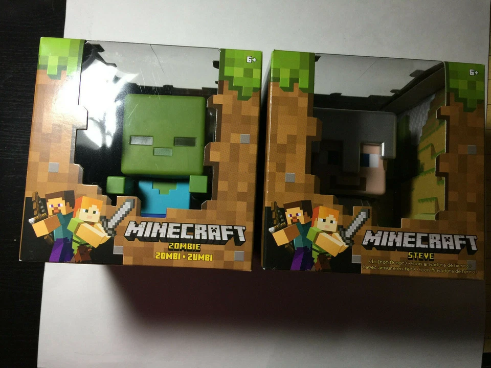 DEFECTUOSO: Lote de 2: Mega figuras de Minecraft: Steve (en armadura de hierro) y zombi Foto 2 de 4