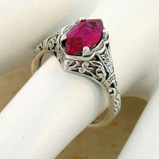 ART DECO STYLE 925 STERLING SILVER LAB-CREATED 1.20 CT. RUBY FILIGREE RING  #625