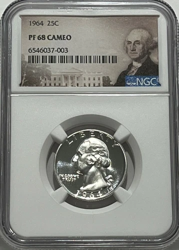 1964 NGC PF68 Cameo 90% Silver Proof Washington Quarter 25c Portrait Lb