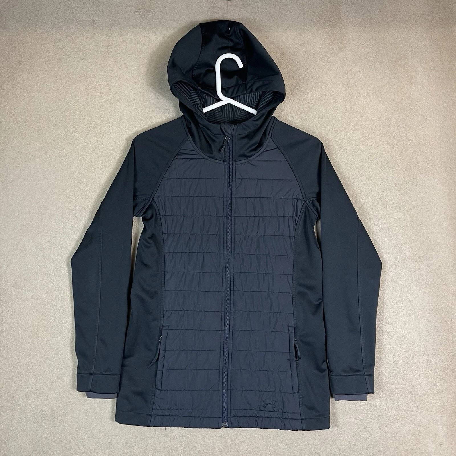Under Armour Jacket Mens Extra Small Black Quilted Full Zip Storm Hooded Adult
