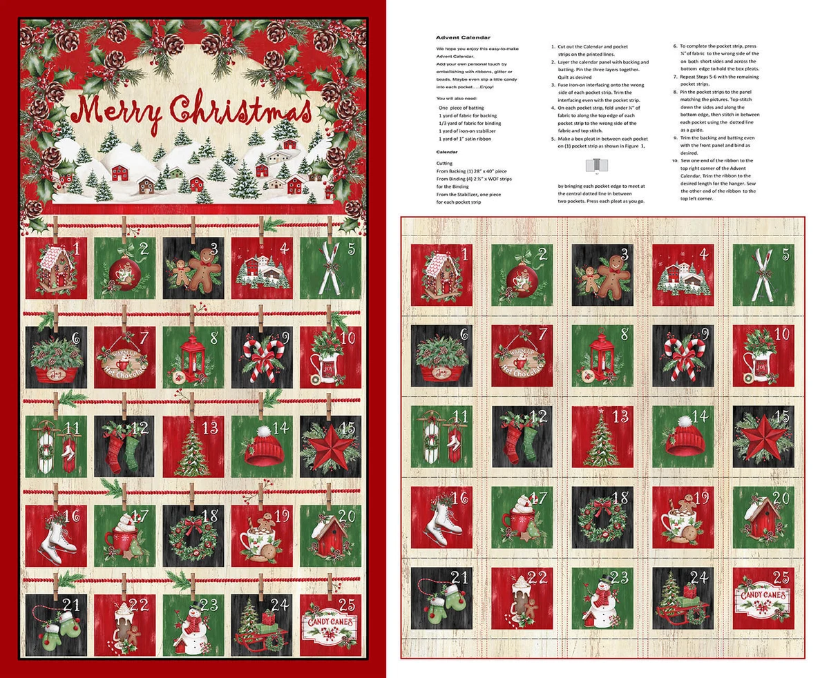 35" Fabric Panel | Blank Making Spirits Bright Christmas Advent Calendar |  eBay