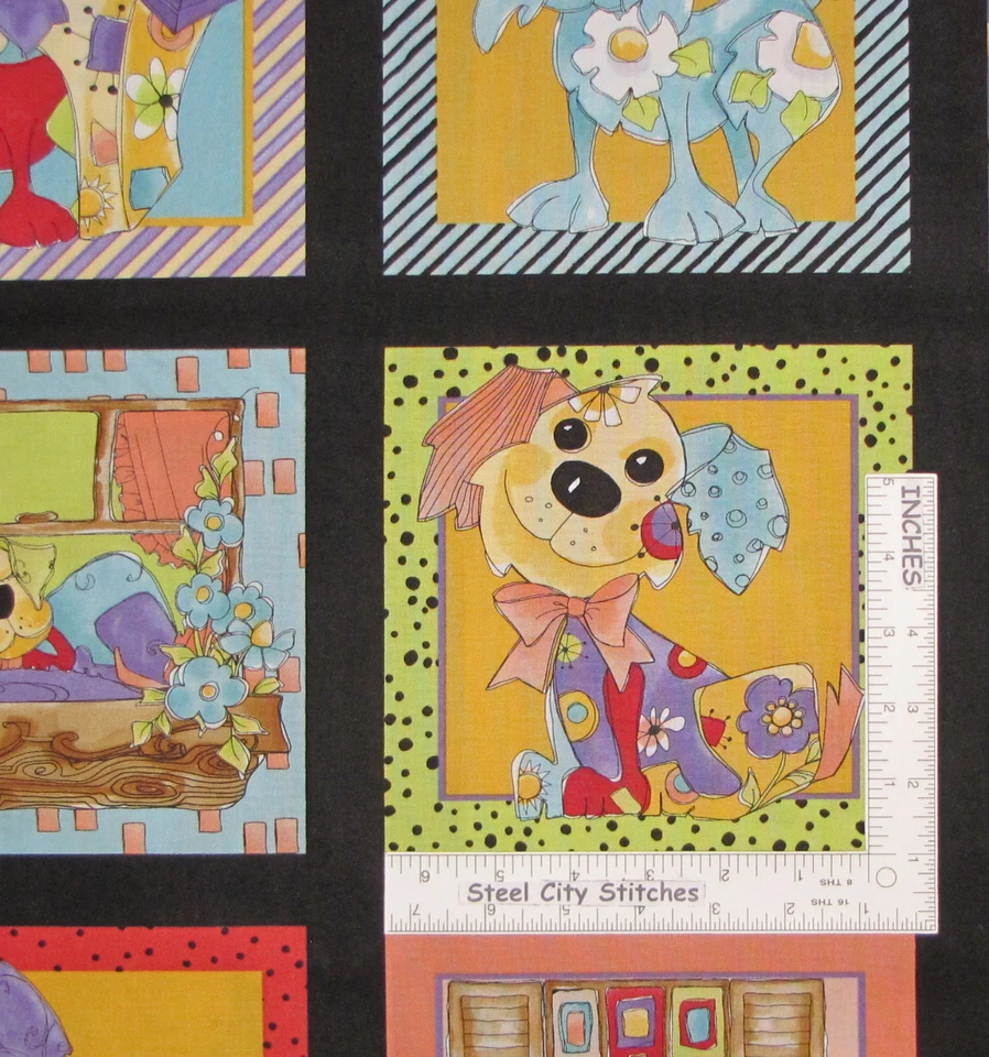 Panel Loralie Joy Perro Cachorro Perros Tela Algodón Negro Diseños Loralie 24"X44" Foto 2 de 3