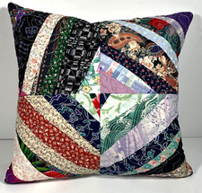 Vintage Fabric Patchwork Quilted Handmade Pillow 14.5 in. Square