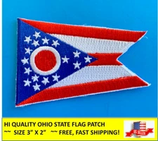OHIO STATE FLAG EMBROIDERED PATCH IRON-ON OR SEW-ON HI-QUALITY (3 x 2”)