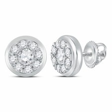 14kt White Gold Womens Round Diamond Cluster Stud Earrings 1.00 Cttw