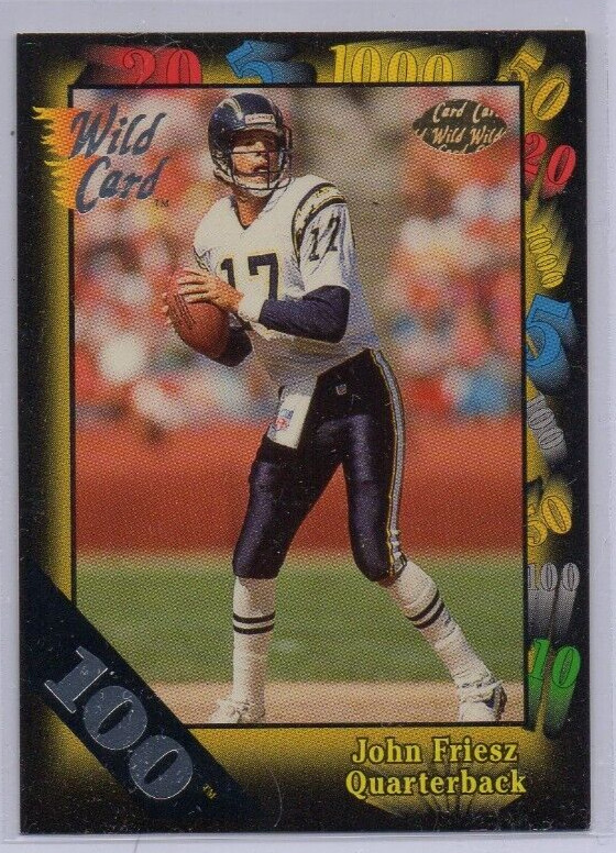 1991 Wild Card #92, JOHN FRIESZ, 100 Stripe, San Diego Chargers