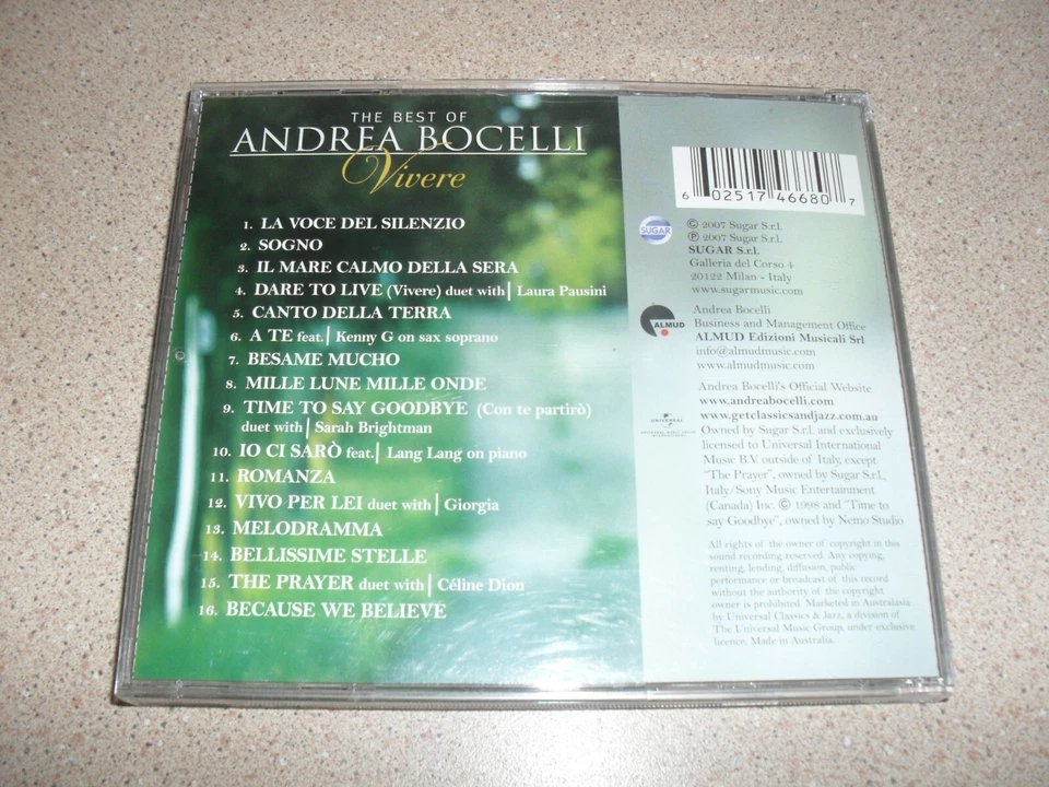 Vivere: the Best of Andrea Bocelli (CD, 2007) - image 2 of 2