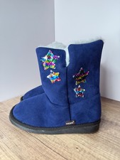 MUK LUKS Girls Size 12 Blue Faux Fur Sequin Star Winter Boots NWT
