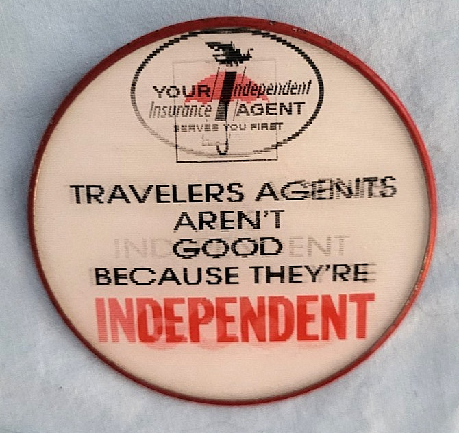 Vintage Vari-Vue Traveler's Insurance Agents Flicker Pinback Button