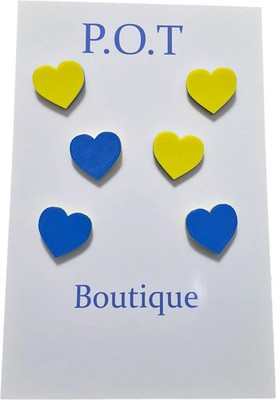 Blue & Yellow Heart Stud Earrings/3 Pairs/Jewelry For Kids/Girls/Teens/Preppy