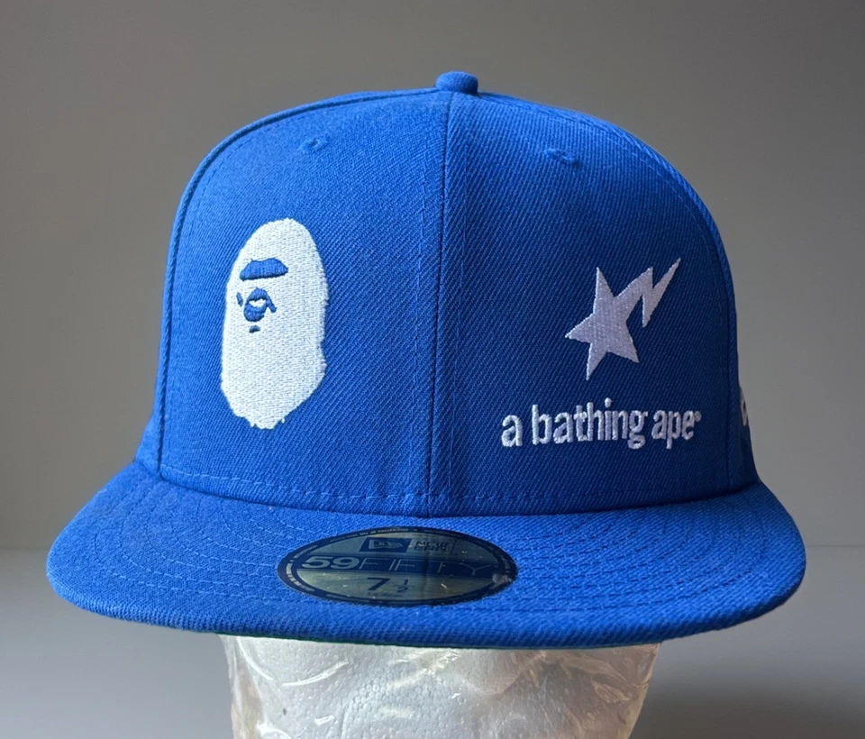 Bape 9fifty New Era 7 1/2 The Ape Head World Gone Mad Blue Hat White Embroidered - Image 2 of 4