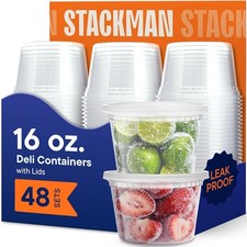 16 oz Deli Containers W/ Lids 48 Sets Pint Clear Plastic Food Storage