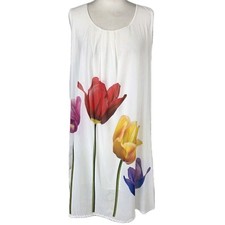 Italienisches Kleid Tulpen Blumen UK 16 weiß ärmellos Sommer Swing