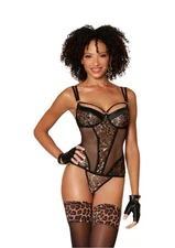 DREAMGIRL Allover Leopard Lace and Fishnet Bustier | X-LARGE |