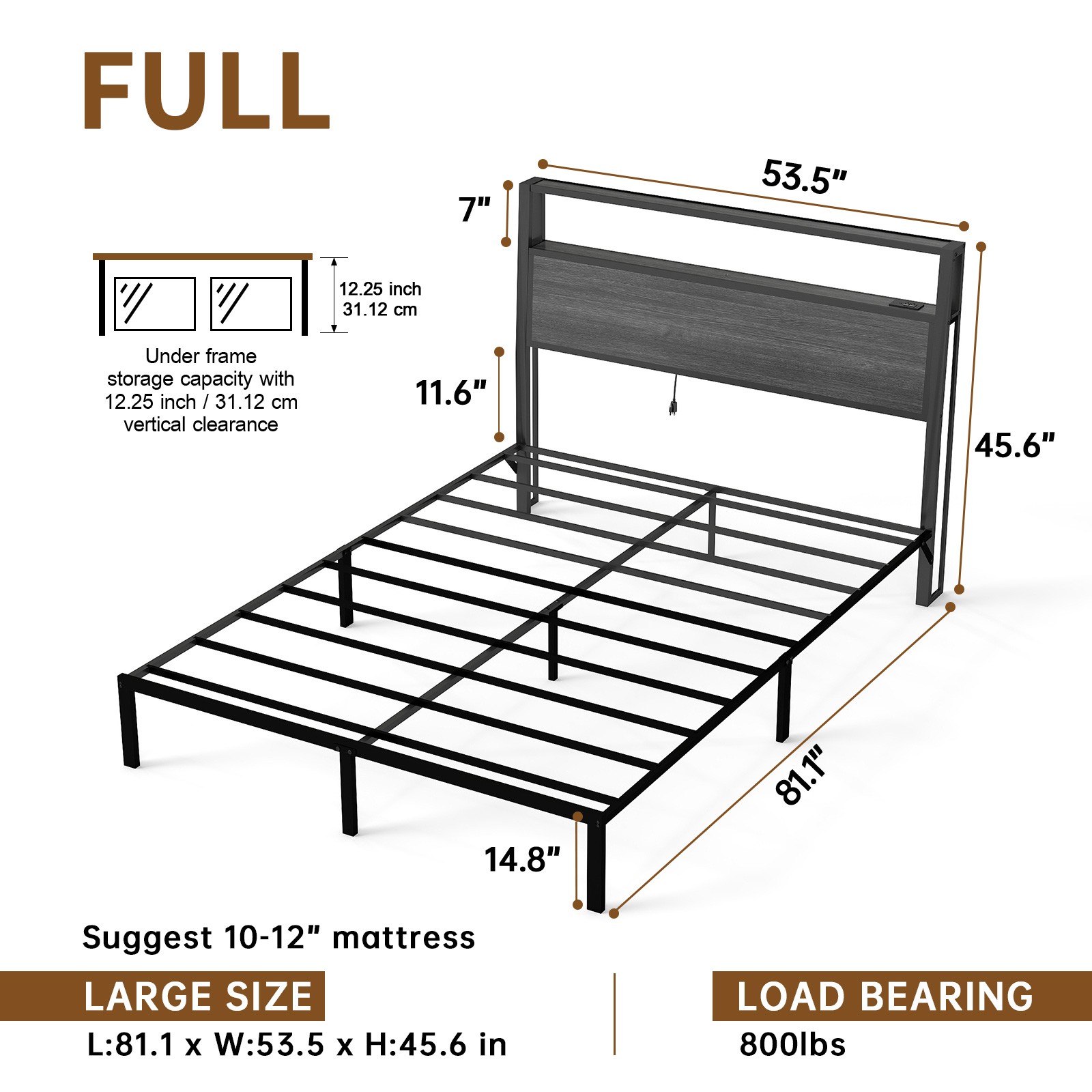 With Led And Storage Charging Headboard