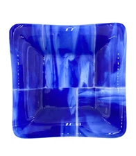 SW Glass Art Gallery Handmade Fused Glass Dish, "Cloudy Sky" - MINT Condition