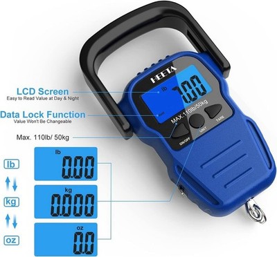 Fish Scale, 110Lb/50Kg Digital Portable Hanging Fishing Weight Scale w/ Backlit