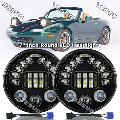For Mazda Miata Mx-5 Mx5 1990-1997 7Inch Round Led Headlights Hi/Lo Beam H4 Bulb
