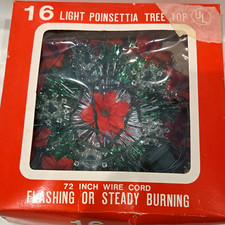 16-Light Poinsettia Christmas Tree Topper, Flashing/Steady, 72 in Cord Red